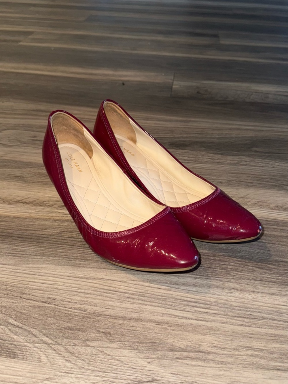 Cole Haan Women's Burgundy Patent Leather Wedge Ballet Flats